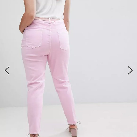 ASOS DESIGN Curve high rise farleigh 'slim' mom jeans in washed pink - Picture 2 of 3